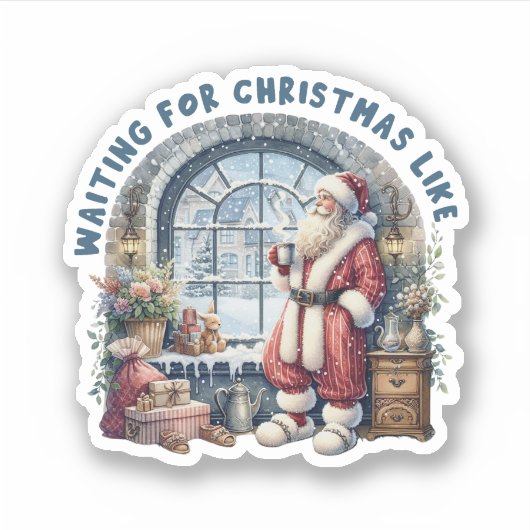 クリスマスサンタビニールのステッカーを待っている シール (正面)