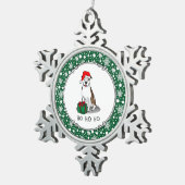 クリスマスサンタピットブル（リットブリンドルホワイト3）かわいい スノーフレークピューターオーナメント (右)