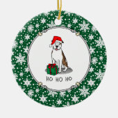 クリスマスサンタピットブル（リットブリンドルホワイト3）かわいい セラミックオーナメント (正面)
