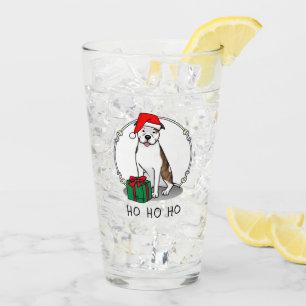 クリスマスサンタピットブル（リットブリンドルホワイト3）かわいい タンブラーグラス