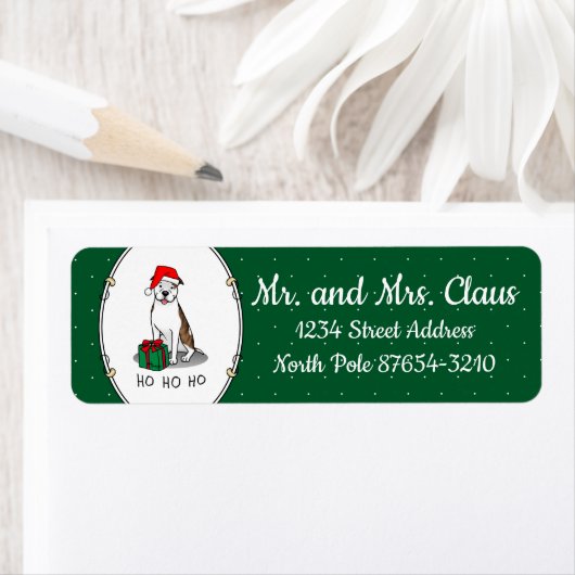 クリスマスサンタピットブル(リットブリンドルホワイト3)かわいい ラベル (インサイチュ)