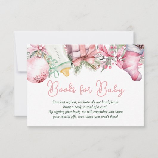 クリスマスサンタピンクの赤ちゃんシャワー用の本 招待状 (正面)