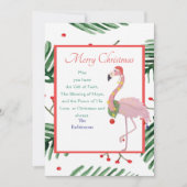 クリスマスサンタピンクフラミンゴグリーンクリスマスリース シーズンカード (正面)