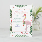 クリスマスサンタピンクフラミンゴグリーンクリスマスリース シーズンカード (スタンド正面)