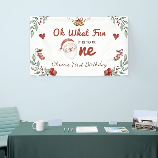 クリスマスサンタファースト誕生日バナー 横断幕 (トレードショー)