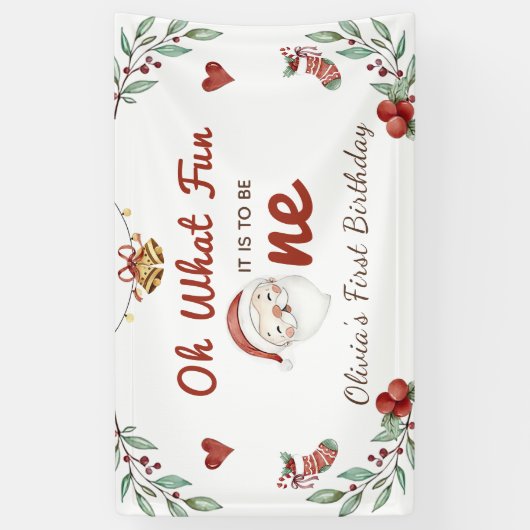 クリスマスサンタファースト誕生日バナー 横断幕 (縦)