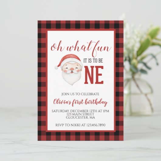 クリスマスサンタファースト誕生日招待状 招待状 (スタンド正面)