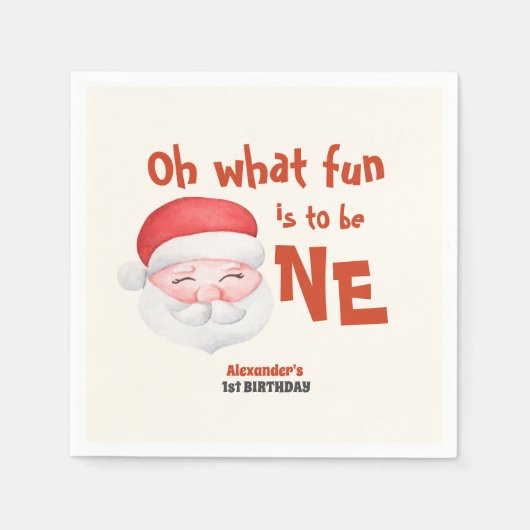 クリスマスサンタファースト誕生日 スタンダードカクテルナプキン (正面)