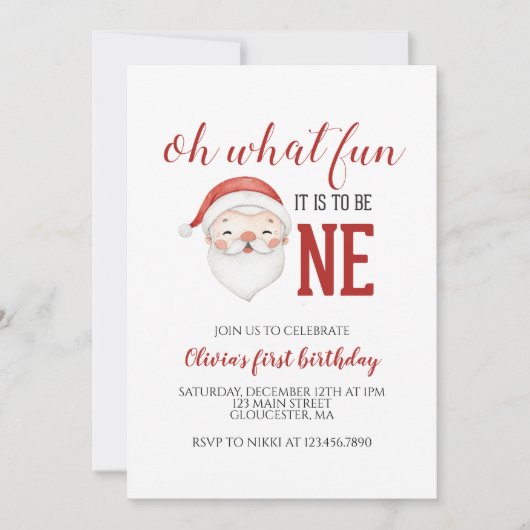 クリスマスサンタファースト誕生日 招待状 (正面)