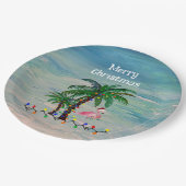 クリスマスサンタフラミンゴスホリデーパーティー ペーパープレート (アングル)