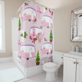 クリスマスサンタフラミンゴトレーラーパーク シャワーカーテン (インサイチュ)