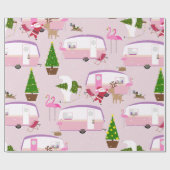 クリスマスサンタフラミンゴトレーラーパーク ラッピングペーパー (フラット)