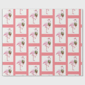 クリスマスサンタフラミンゴピンクラッピング紙 ラッピングペーパー (フラット)