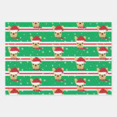 クリスマスサンタフランスのブルドッグスノーフレーク ラッピングペーパーシート (正面3)