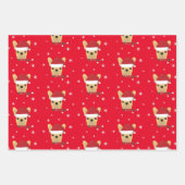 クリスマスサンタフランスのブルドッグスノーフレーク ラッピングペーパーシート (正面2)