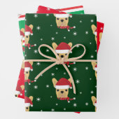 クリスマスサンタフランスのブルドッグスノーフレーク ラッピングペーパーシート (インサイチュ)
