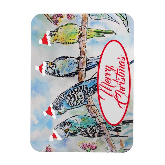 クリスマスサンタブジーズおもしろいバードカード マグネット (縦)
