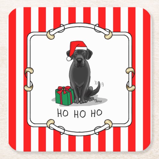 クリスマスサンタブラックラブラドールリトリエバーキュート スクエアペーパーコースター (正面)