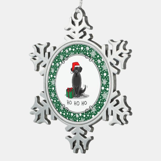 クリスマスサンタブラックラブラドールリトリエバーキュート スノーフレークピューターオーナメント (右)