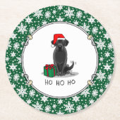 クリスマスサンタブラックラブラドールリトリエバーキュート ラウンドペーパーコースター (正面)
