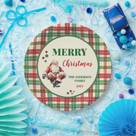 クリスマスサンタプレ市松模様にイドパーティー紙プレート ペーパープレート (パーティー)