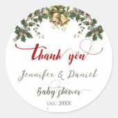 クリスマスサンタベビーウィンターレッドグリーンベビーシャワー ラウンドシール (正面)