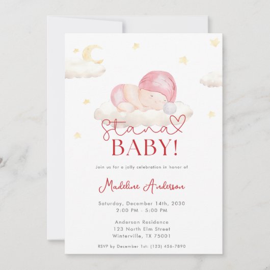 クリスマスサンタベビーガールシャワー招待状 招待状 (正面)