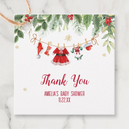 クリスマスサンタベビーガール服ベビーシャワー フェイバータグ (正面)