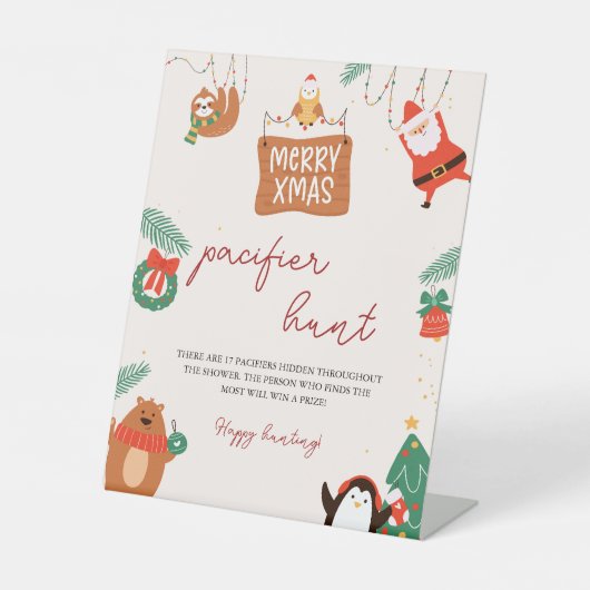 クリスマスサンタベビーシャワーおしゃぶり狩りゲーム 台座サイン (正面)