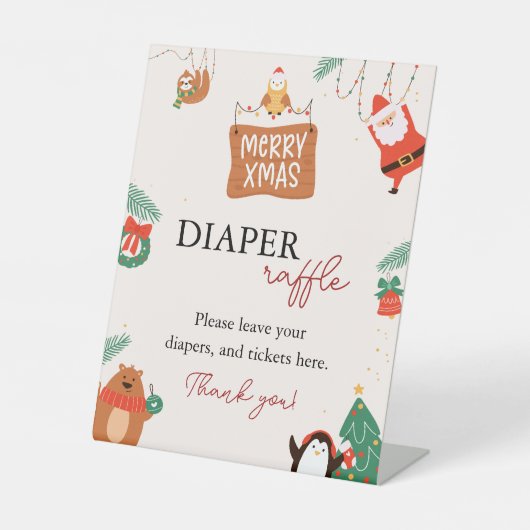 クリスマスサンタベビーシャワーおむつラッフル 台座サイン (正面)