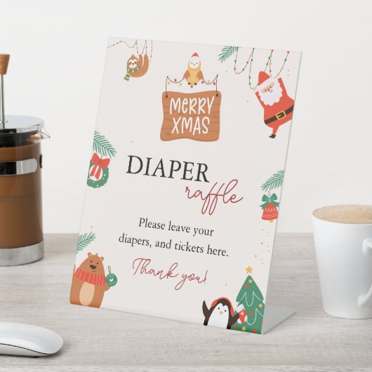 クリスマスサンタベビーシャワーおむつラッフル 台座サイン (インサイチュ)