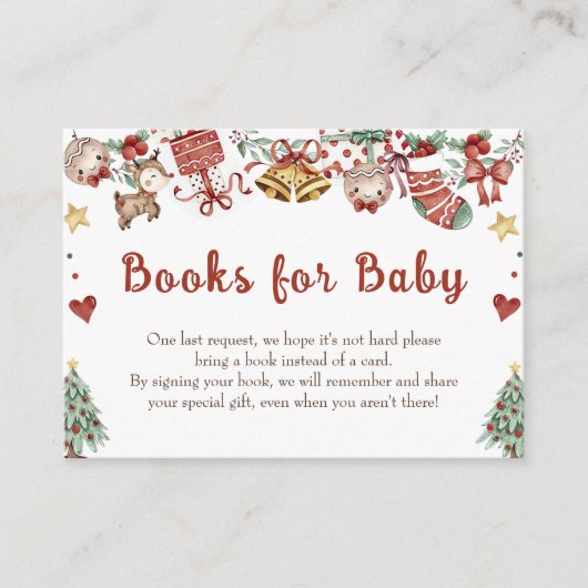 クリスマスサンタベビーシャワーベビー用の本 エンクロージャーカード (正面)