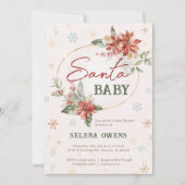 クリスマスサンタベビーシャワーポインセチア赤金ゴールド 招待状 (正面)