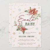 クリスマスサンタベビーシャワーポインセチア赤金ゴールド 招待状 (正面/裏面)