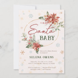 クリスマスサンタベビーシャワーポインセチア赤金ゴールド 招待状