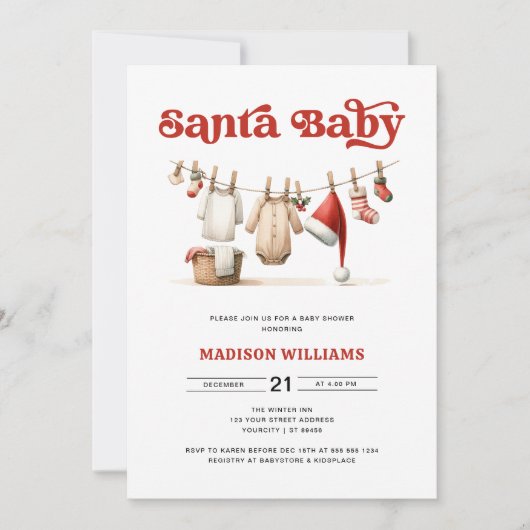 クリスマスサンタベビーシャワー招待状 招待状 (正面)