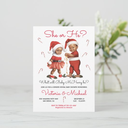 クリスマスサンタベビージェンダーが赤ちゃんシャワーを明かす 招待状 (スタンド正面)