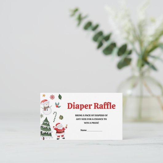 クリスマスサンタベビーベビーシャワーおむつラッフル エンクロージャーカード (スタンド正面)