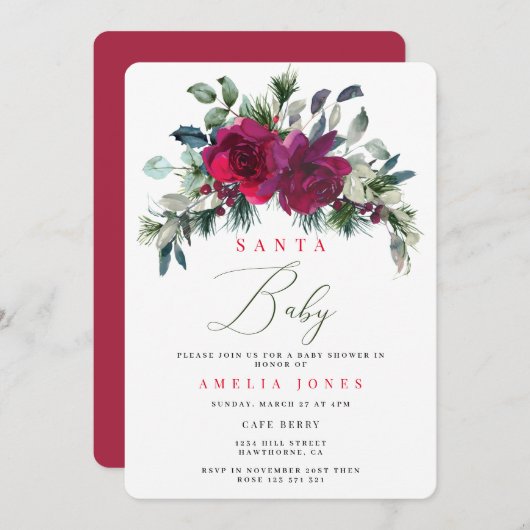 クリスマスサンタベビーボタニカルホリデー招待状 招待状 (正面/裏面)