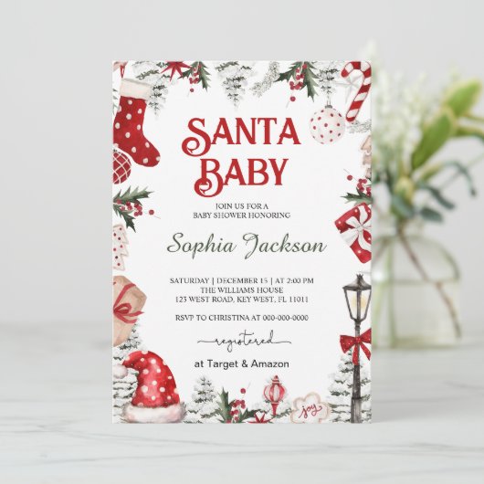 クリスマスサンタベビー冬のベビーシャワー 招待状 (スタンド正面)