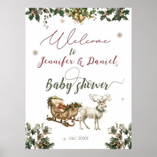 クリスマスサンタベビー冬の赤ちゃんシャワーへようこそ ポスター (正面)