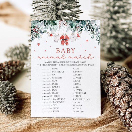 クリスマスサンタベビー動物のマッチベビーシャワーゲーム 招待状