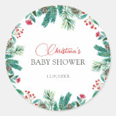 クリスマスサンタベビー男女中立パーソナライズされた ラウンドシール (正面)