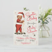 クリスマスサンタベビー赤ちゃんシャワーアフリカンアメリカン 招待状 (スタンド正面)