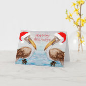 クリスマスサンタペリカンホリデーカード カード (黄色い花)