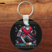 クリスマスサンタホッケーゴアリー醜いクリスマス汗 キーホルダー (正面)