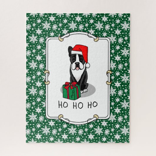 クリスマスサンタボストンテリア(黒)かわいい ジグソーパズル (縦)