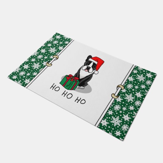 クリスマスサンタボストンテリア(黒)かわいい ドアマット (アングル)