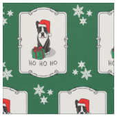 クリスマスサンタボストンテリア（黒）かわいい ファブリック (クローズアップ)