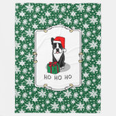 クリスマスサンタボストンテリア(黒)かわいい フリースブランケット (正面)
